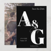 Moderne Initialen Zwart Wit Foto Save The Date (Voorkant / Achterkant)
