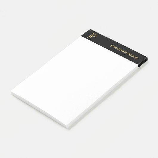 Moderne Initialen Zwart Wit Goud Elegant Eenvoudig Post-it® Notes (Schuin)