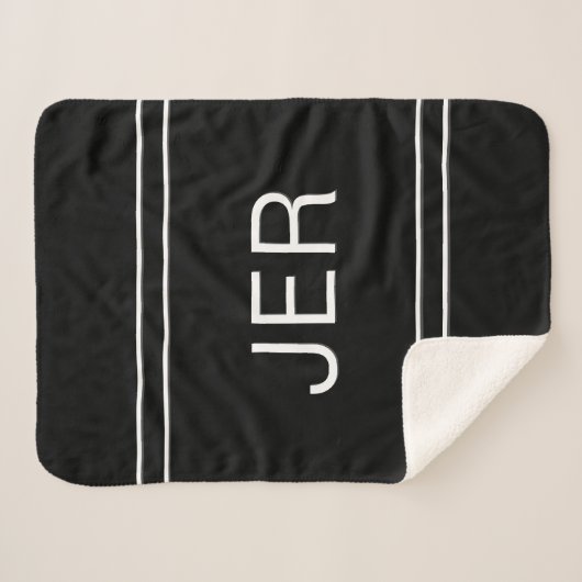 Moderne Initialen zwart-wit met monogrammen Sherpa Deken (Voorkant (horizontaal))