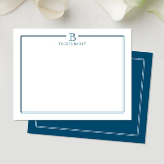 Moderne initiële donkerblauwe marinegrens briefpap notitiekaartje