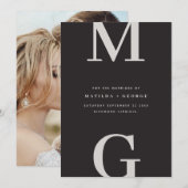 Moderne initiële grafische typografie foto bruilof save the date (Voorkant / Achterkant)