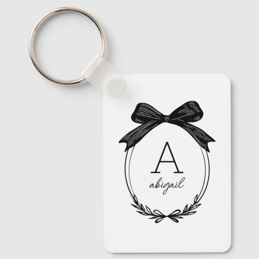 Moderne initiële zwart-wit chic lint monogram sleutelhanger (Voorkant)