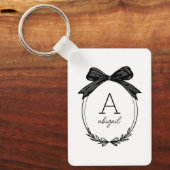 Moderne initiële zwart-wit chic lint monogram sleutelhanger (Voorkant)