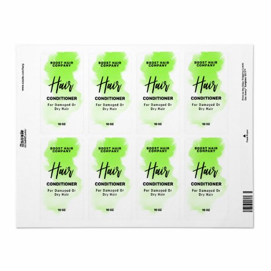 Moderne Ink Green Hair Care Product Labels (Full Sheet)