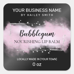 Moderne inkt Black Paars Silver Lip Balm Vierkante Sticker