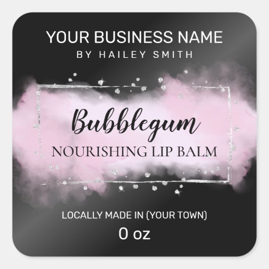 Moderne inkt Black Paars Silver Lip Balm Vierkante Sticker (Voorkant)