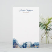 Moderne inkt met blauwe en goudWaterverf personali Briefpapier (Staand voorkant)