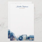 Moderne inkt met blauwe en goudWaterverf personali Briefpapier (Voorkant / Achterkant)