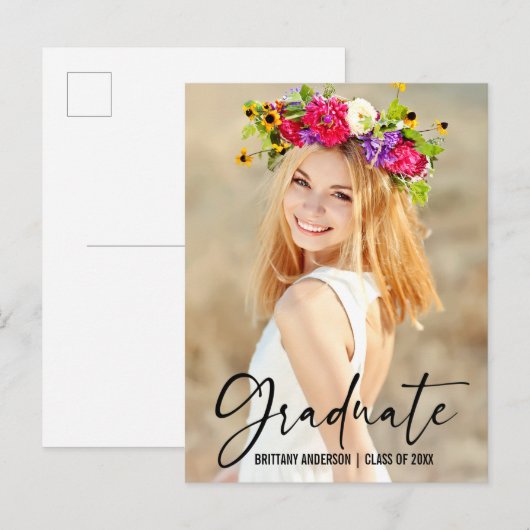 Moderne inkt Pen Calligrafie Afstuderen Aankondigi Briefkaart (Voorkant / Achterkant)