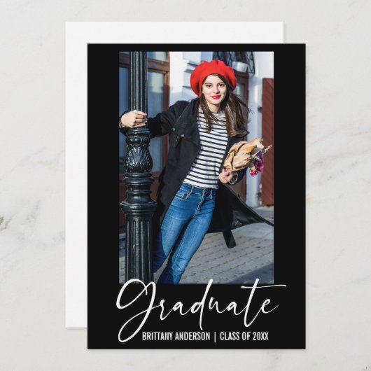 Moderne inkt Pen Calligraphy Script Afstuderen Aankondiging (Voorkant / Achterkant)