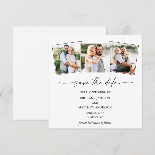 Moderne inkt Pen Script 3 Foto minimalistisch Save The Date (Voorkant / Achterkant)