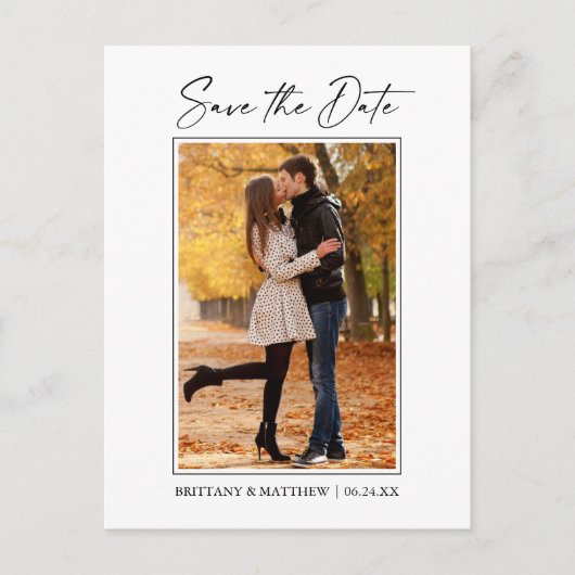 Moderne inkt Pen Script Photo Save the Date Briefkaart (Voorkant)