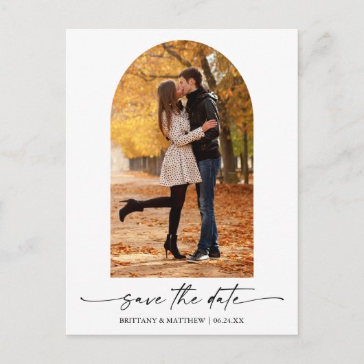 Moderne inkt Script Photo Arch Save the Date Briefkaart (Voorkant)