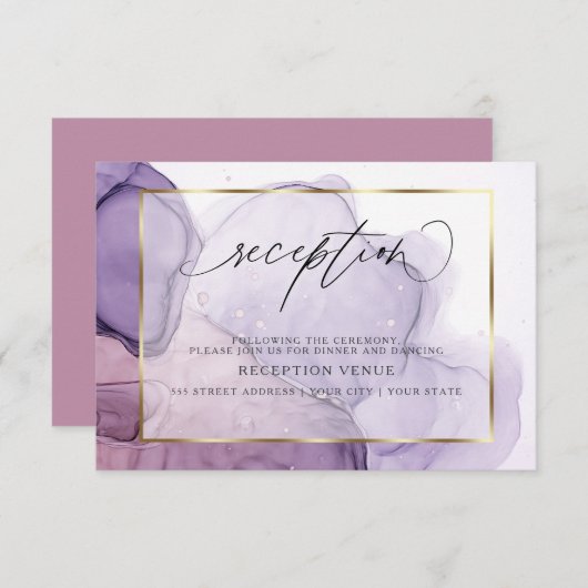 Moderne Inktige Prune Lila Roze Ontvangst Uitnodig Kaart (Voorkant / Achterkant)