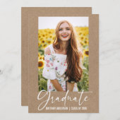 Moderne inktpen kalligrafie Kraft Afstuderen Aankondiging (Voorkant / Achterkant)