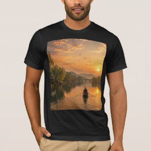 Moderne inktwassen rivierlandschap t-shirt