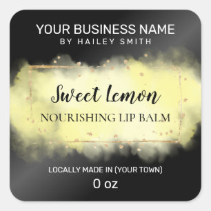 Moderne inktzwart en gele lip balm vierkante sticker