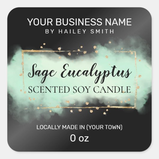 Moderne inktzwarte groene sojakandel vierkante sticker (Voorkant)