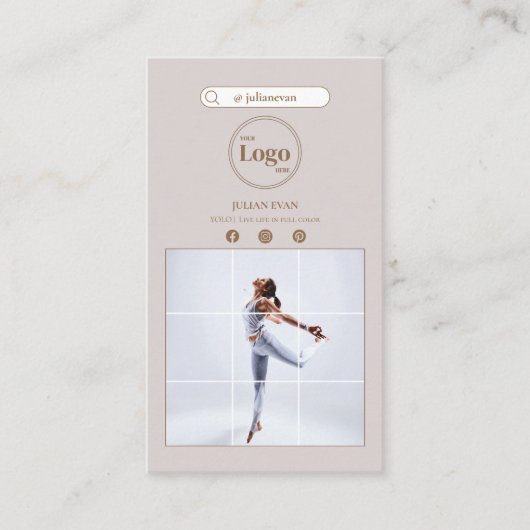 Moderne Instagram foto Elegant Beige Visitekaartje (Voorkant)