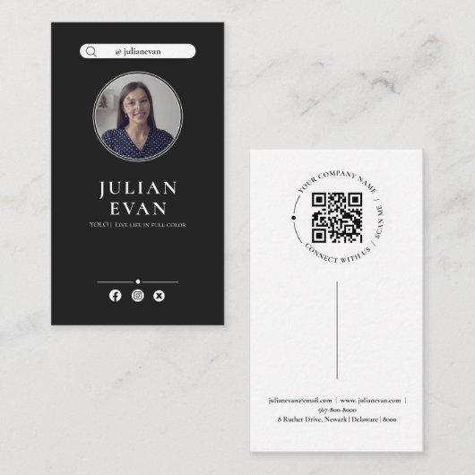 Moderne Instagram Professionele zwarte foto Visitekaartje (Voorkant / Achterkant)