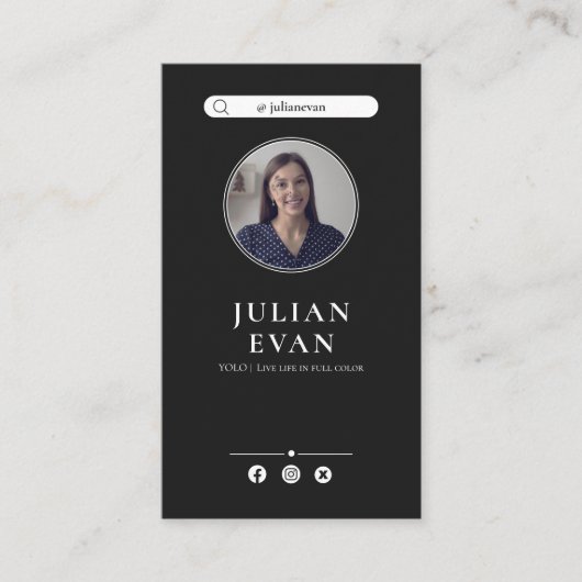 Moderne Instagram Professionele zwarte foto Visitekaartje (Voorkant)