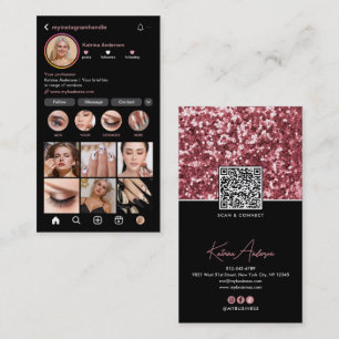 Moderne Instagram QR-code & Socials Roze Glittersc Visitekaartje