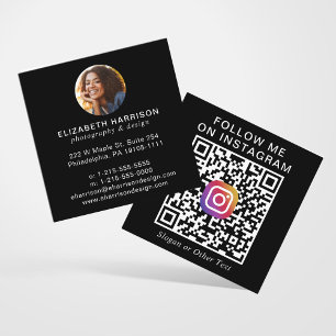 Moderne Instagram QR-code Zwart Foto Vierkante Visitekaartje