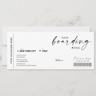 Moderne instapkaart verrassings nep vliegticket kaart