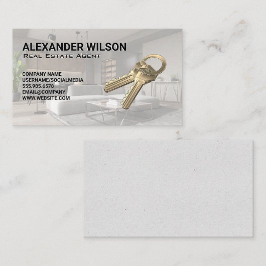 Moderne Interieur Woonkamer | Sleutels Visitekaartje (Voorkant / Achterkant)