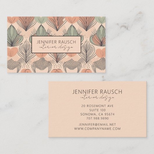 Moderne Interieurontwerper Abstracte Boho Abrikoos Visitekaartje (Voorkant / Achterkant)