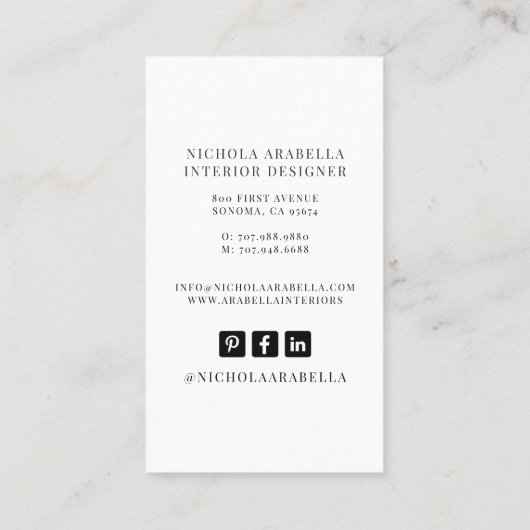 Moderne interieurontwerper Foto Visitekaartje (Achterkant)