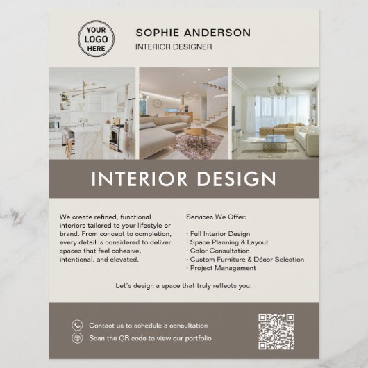 Moderne Interieurontwerper Marketing Neutraal Taup Flyer (Voorkant)