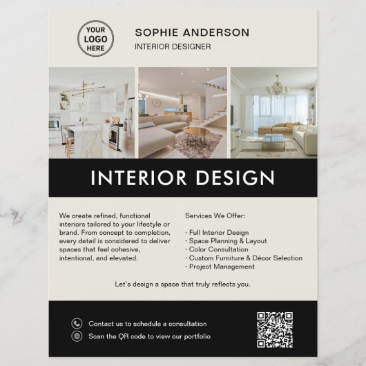 Moderne Interieurontwerper Marketing Neutraal Zwar Flyer (Voorkant)