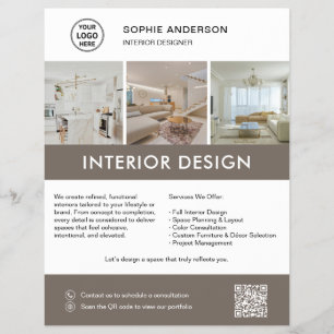 Moderne Interieurontwerper Marketing Wit Taupe Flyer