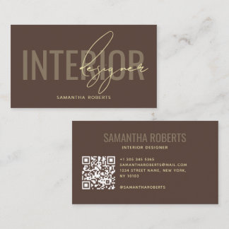 Moderne interieurontwerper QR-code bruin Visitekaartje