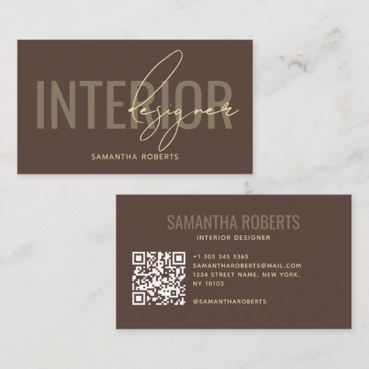 Moderne interieurontwerper QR-code bruin Visitekaartje (Voorkant / Achterkant)