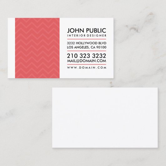 Moderne interieurontwerper rode Chevron patroon Visitekaartje (Voorkant / Achterkant)