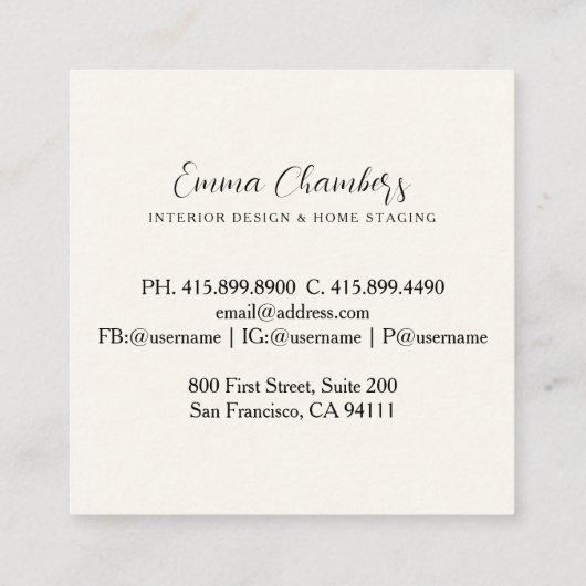 Moderne Interieurontwerper Waterverf Badkamer Deco Vierkante Visitekaartje (Achterkant)