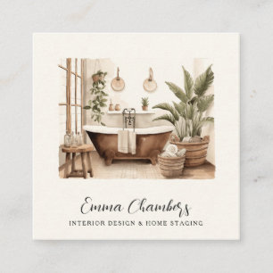 Moderne Interieurontwerper Waterverf Badkamer Deco Vierkante Visitekaartje