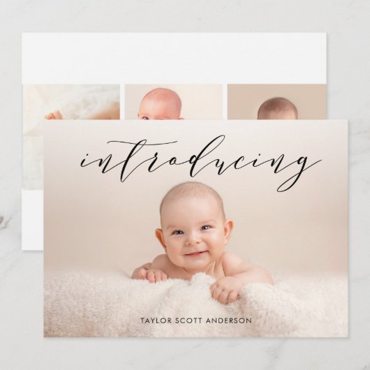 Moderne introductie Baby Foto geboorteaankondiging Kaart (Voorkant / Achterkant)
