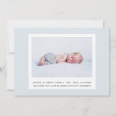 Moderne introductie van babyscript geboorteaankond kaart (Achterkant)