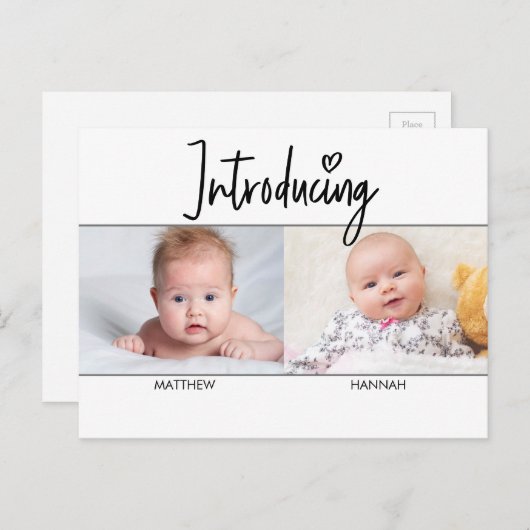 Moderne introductie van het script Twins boy and G Aankondigingskaart (Voorkant / Achterkant)