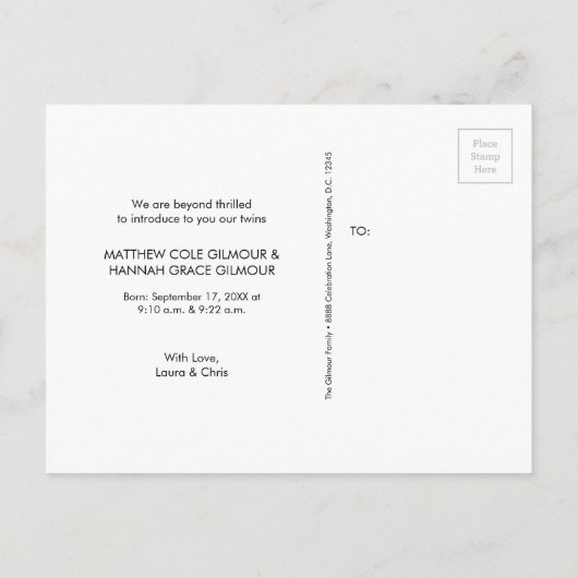 Moderne introductie van het script Twins boy and G Aankondigingskaart (Achterkant)