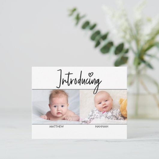 Moderne introductie van het script Twins boy and G Aankondigingskaart (Staand voorkant)