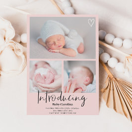 Moderne introductie zwarte roze 3 foto's baby gebo aankondiging