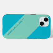 Moderne iPhone 15 Hoesje Blauw en Groen One Stripe (Achterkant (horizontaal))