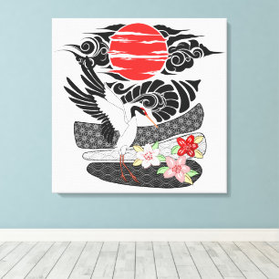 Moderne Irezumi Art Tsuru Canvas Afdruk