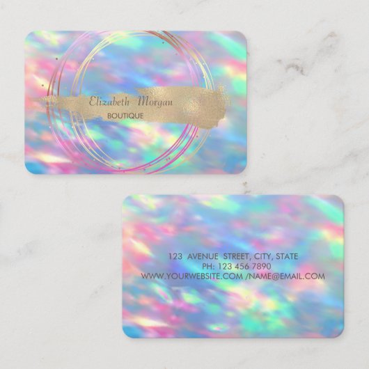 Moderne Iridescent Opal Gold Circles Bruske Visitekaartje (Voorkant / Achterkant)