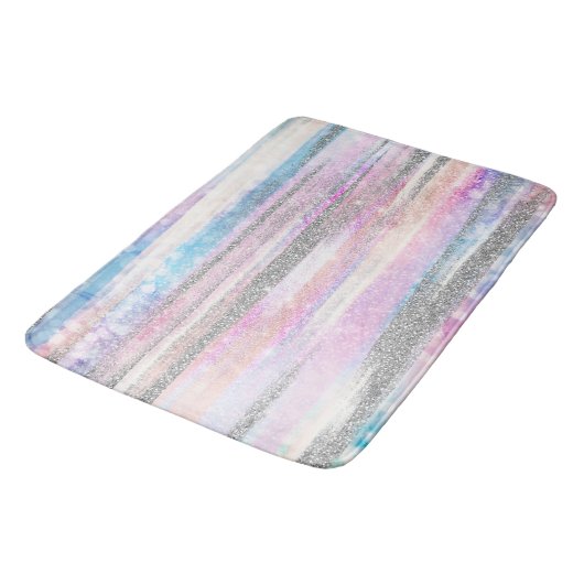 Moderne Iridescent & Silver Glitter Strokes Stripe Badmat (Gekanteld)