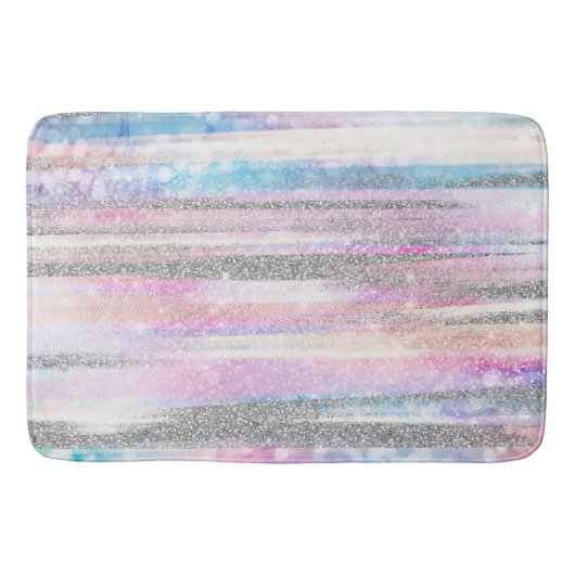 Moderne Iridescent & Silver Glitter Strokes Stripe Badmat (Voorkant)